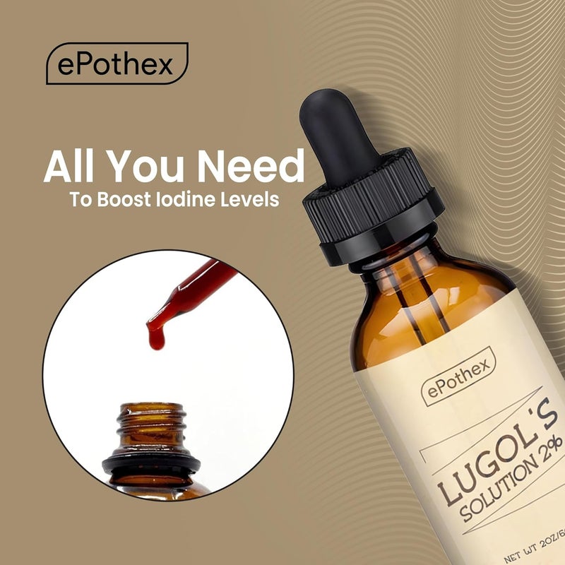EPOTHEX Lugol's Solution 2% 2oz Glass Dropper Bottle. Contains Potassium Iodide and Iodine, 60ml - Image 1